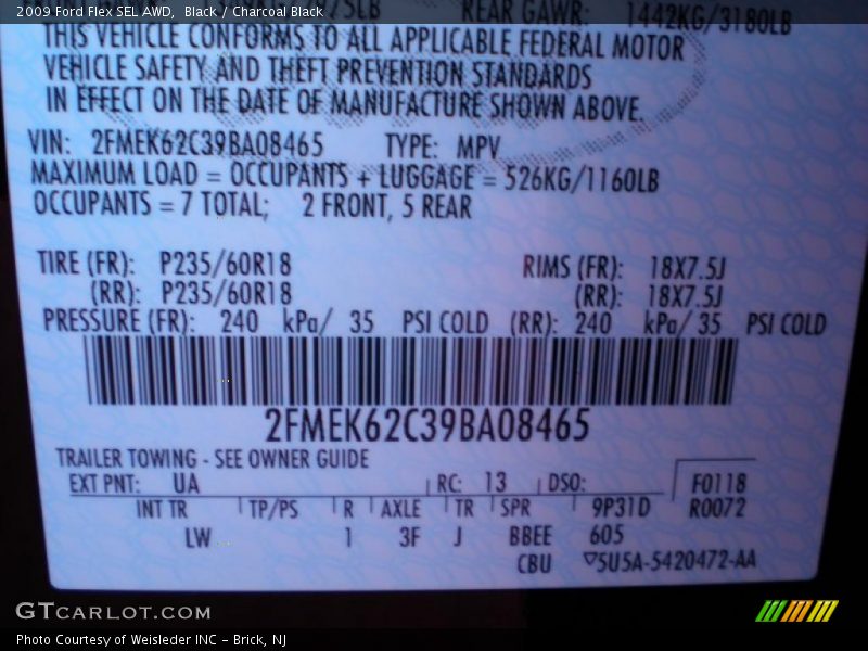 Black / Charcoal Black 2009 Ford Flex SEL AWD
