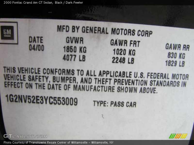 Black / Dark Pewter 2000 Pontiac Grand Am GT Sedan