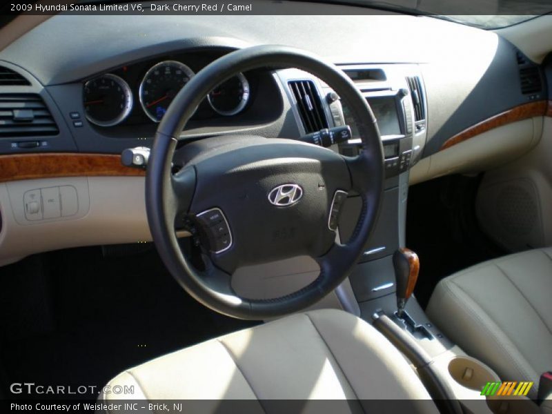 Dark Cherry Red / Camel 2009 Hyundai Sonata Limited V6