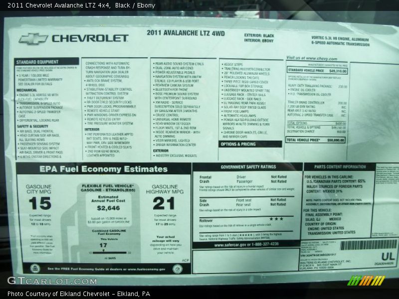  2011 Avalanche LTZ 4x4 Window Sticker
