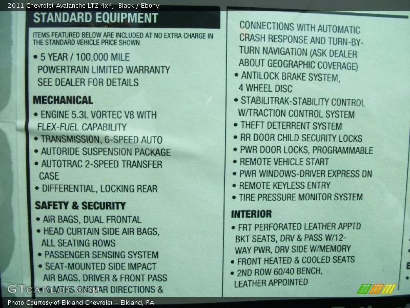  2011 Avalanche LTZ 4x4 Window Sticker