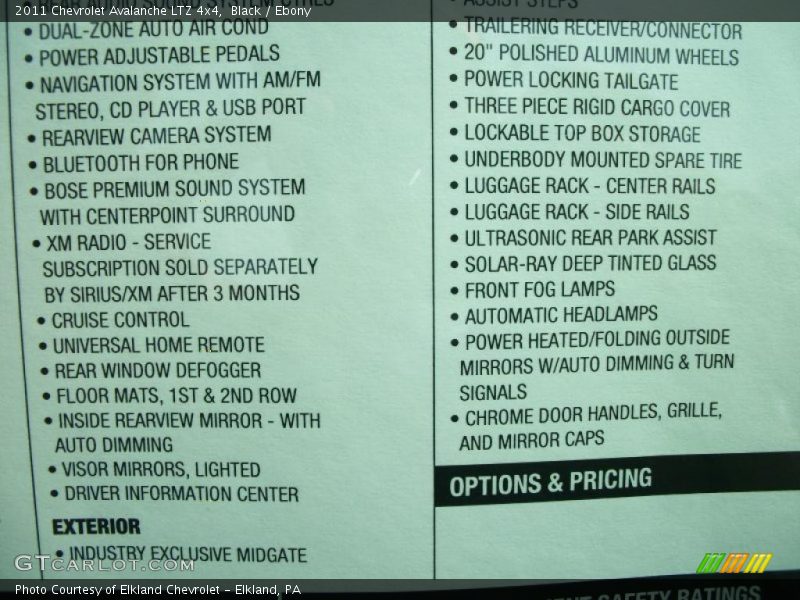  2011 Avalanche LTZ 4x4 Window Sticker