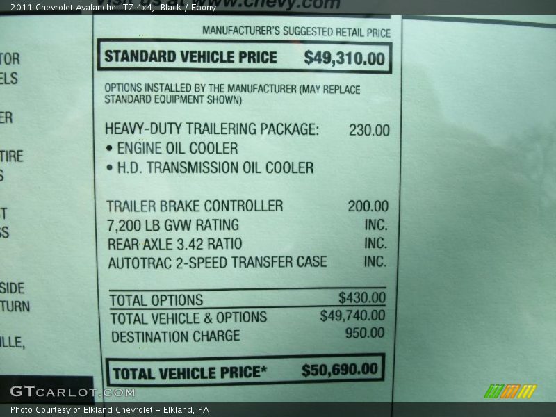  2011 Avalanche LTZ 4x4 Window Sticker