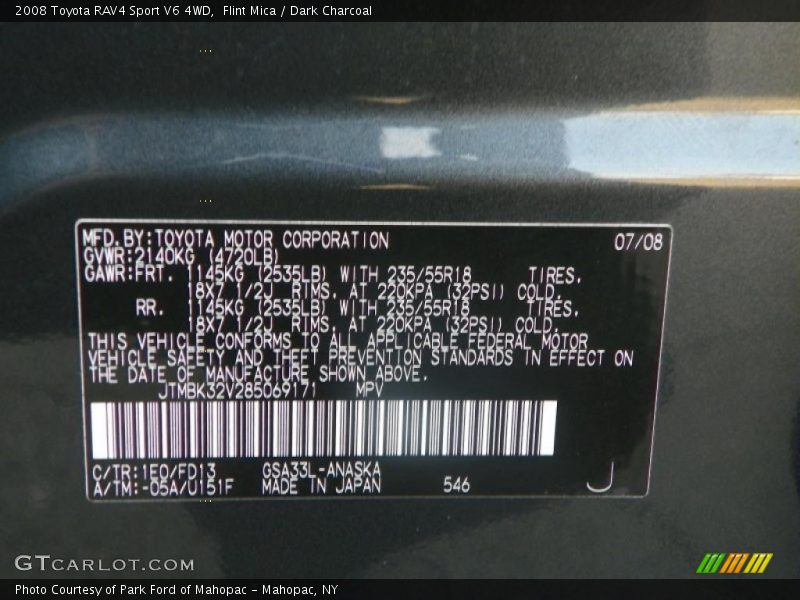 2008 RAV4 Sport V6 4WD Flint Mica Color Code 1E0