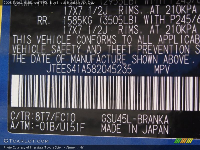 Blue Streak Metallic / Ash Gray 2008 Toyota Highlander 4WD