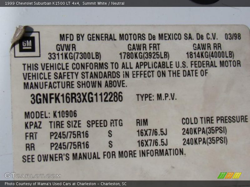 Summit White / Neutral 1999 Chevrolet Suburban K1500 LT 4x4