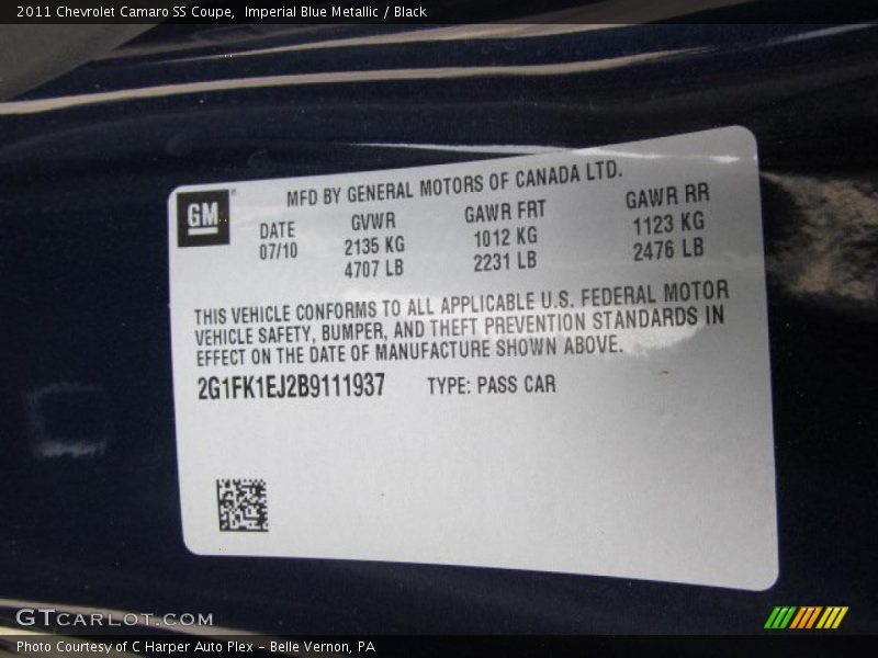 Imperial Blue Metallic / Black 2011 Chevrolet Camaro SS Coupe
