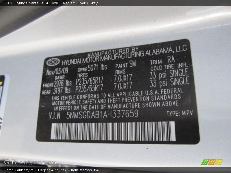 Radiant Silver / Gray 2010 Hyundai Santa Fe GLS 4WD