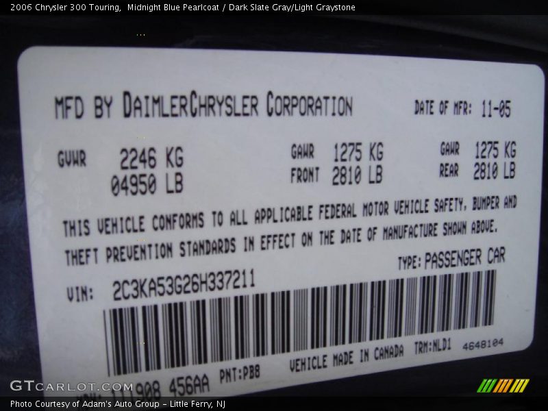 Midnight Blue Pearlcoat / Dark Slate Gray/Light Graystone 2006 Chrysler 300 Touring