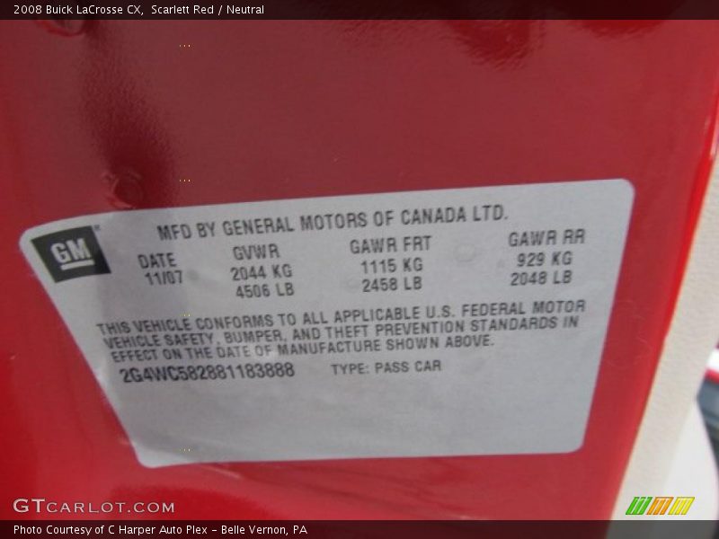Scarlett Red / Neutral 2008 Buick LaCrosse CX