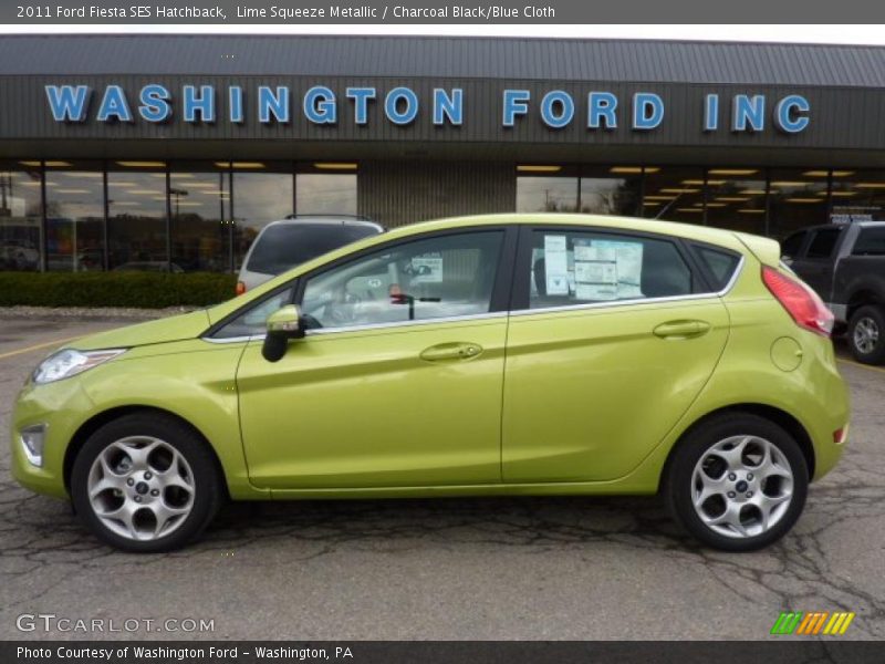 Lime Squeeze Metallic / Charcoal Black/Blue Cloth 2011 Ford Fiesta SES Hatchback