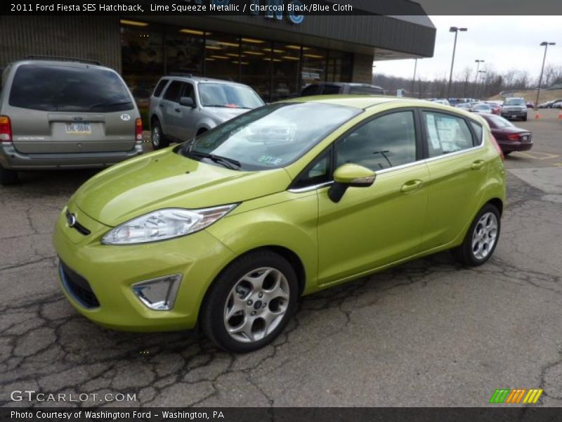 Lime Squeeze Metallic / Charcoal Black/Blue Cloth 2011 Ford Fiesta SES Hatchback