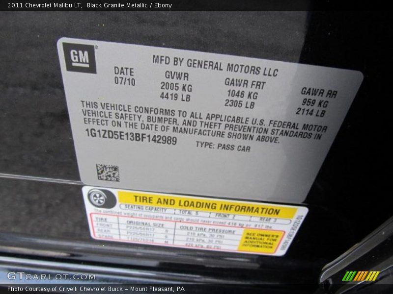 Black Granite Metallic / Ebony 2011 Chevrolet Malibu LT