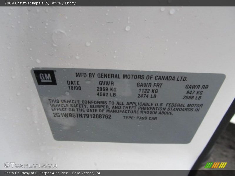 Info Tag of 2009 Impala LS