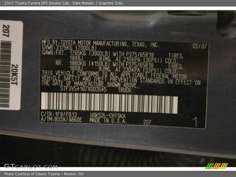 Slate Metallic / Graphite Gray 2007 Toyota Tundra SR5 Double Cab