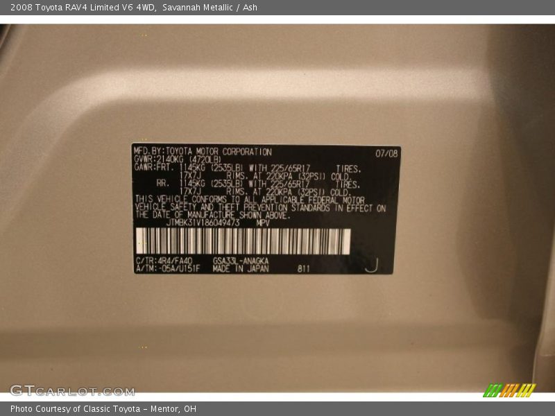 Savannah Metallic / Ash 2008 Toyota RAV4 Limited V6 4WD