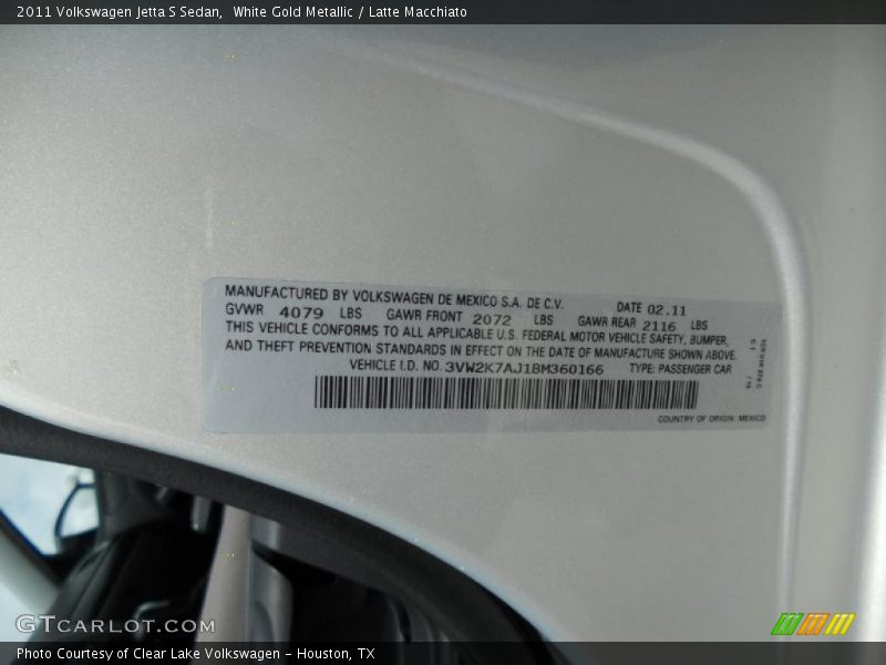 White Gold Metallic / Latte Macchiato 2011 Volkswagen Jetta S Sedan