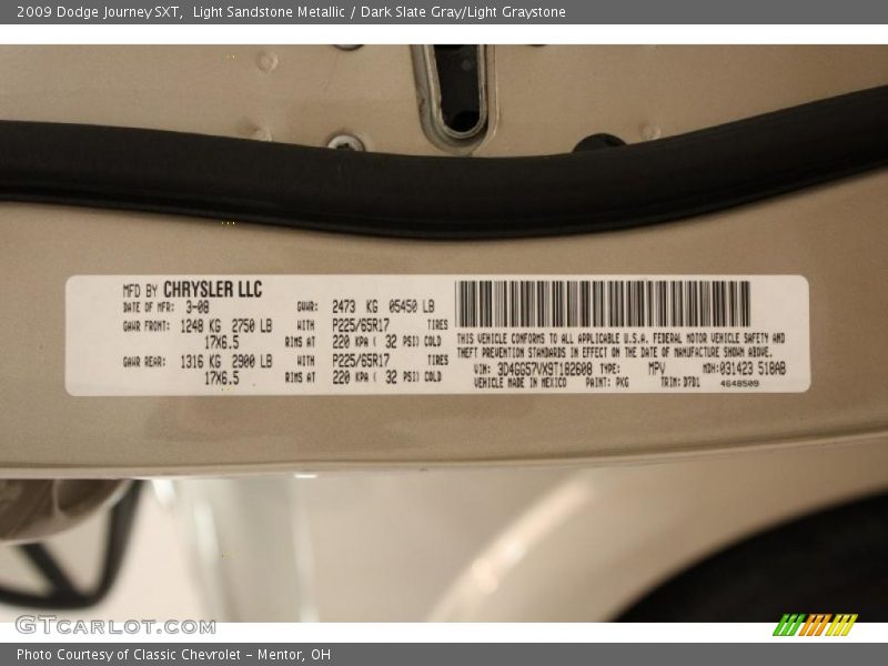 Light Sandstone Metallic / Dark Slate Gray/Light Graystone 2009 Dodge Journey SXT