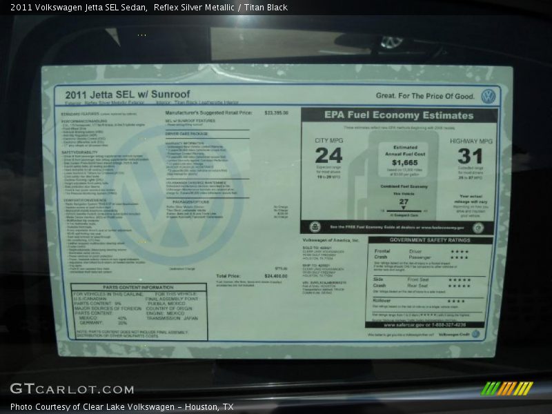 Reflex Silver Metallic / Titan Black 2011 Volkswagen Jetta SEL Sedan