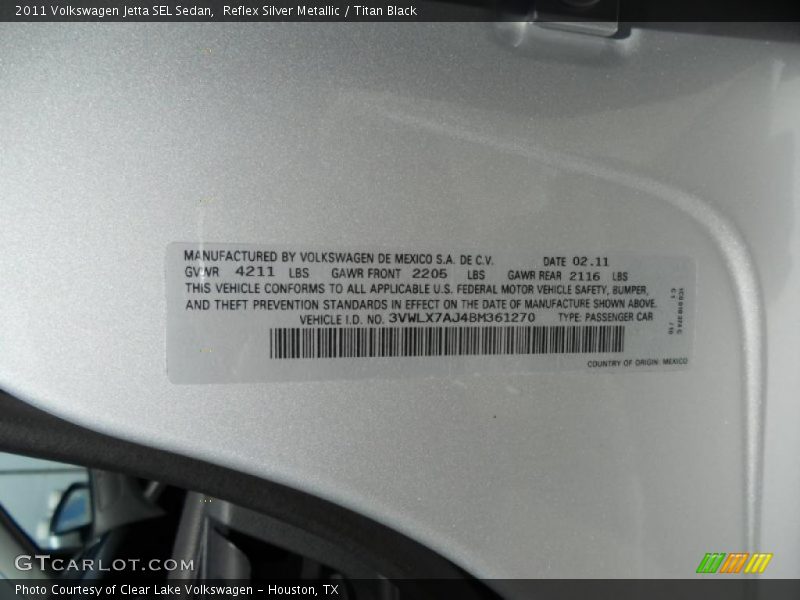 Reflex Silver Metallic / Titan Black 2011 Volkswagen Jetta SEL Sedan