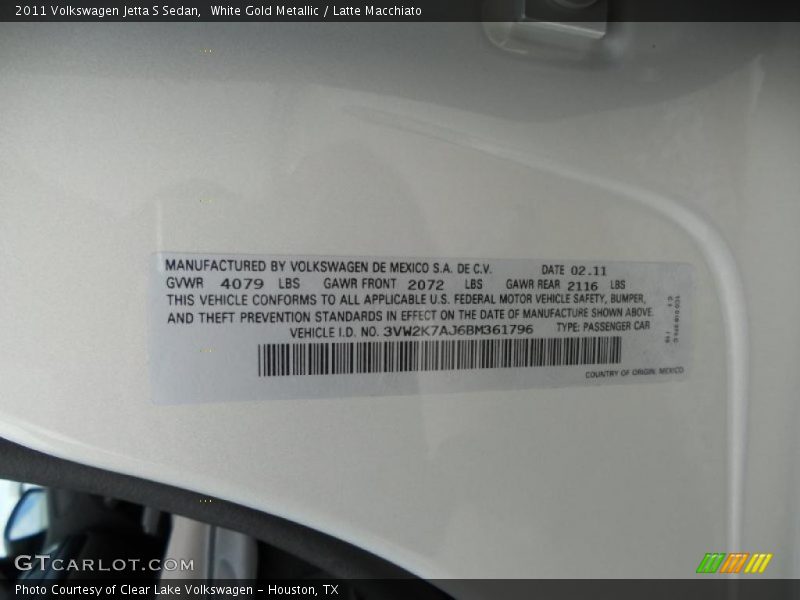 White Gold Metallic / Latte Macchiato 2011 Volkswagen Jetta S Sedan