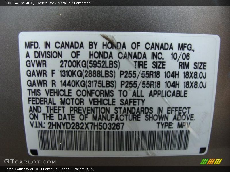 Desert Rock Metallic / Parchment 2007 Acura MDX
