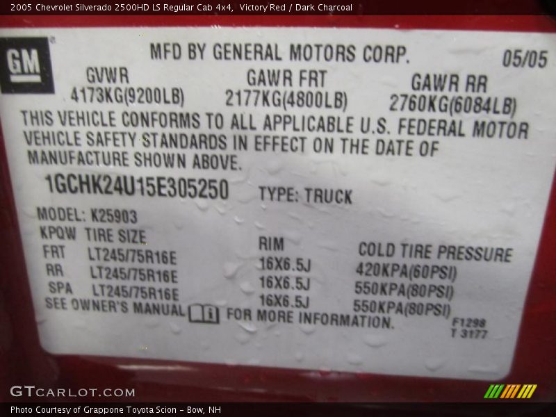 Victory Red / Dark Charcoal 2005 Chevrolet Silverado 2500HD LS Regular Cab 4x4