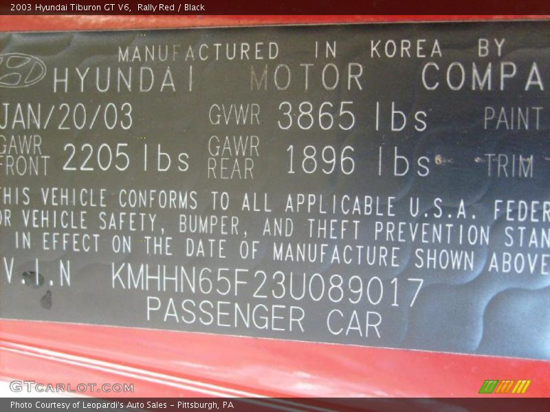 Rally Red / Black 2003 Hyundai Tiburon GT V6