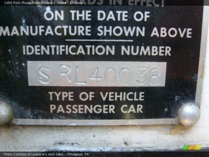 White / Charcoal 1980 Rolls-Royce Silver Shadow II