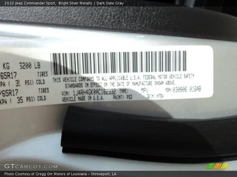 Bright Silver Metallic / Dark Slate Gray 2010 Jeep Commander Sport