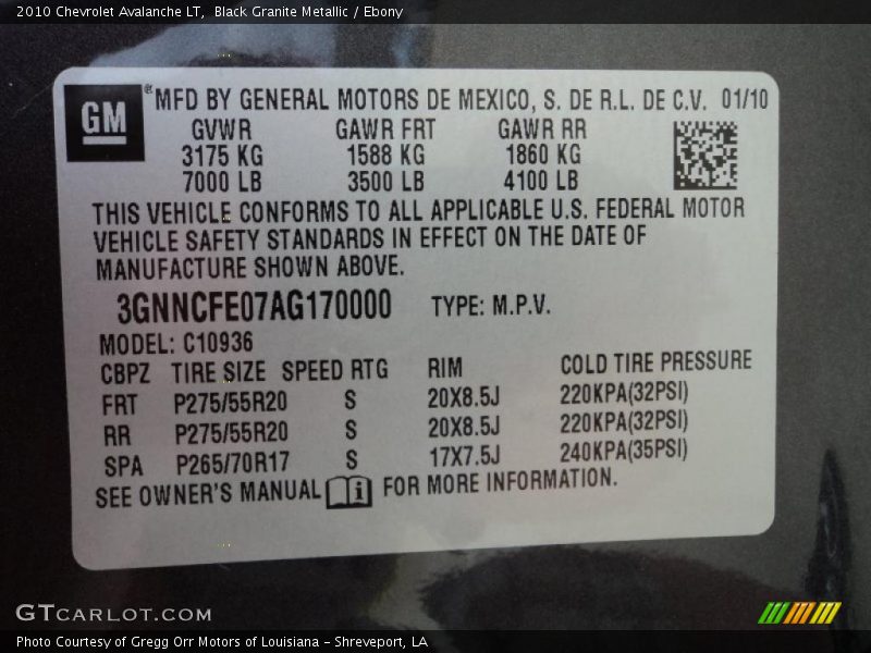 Black Granite Metallic / Ebony 2010 Chevrolet Avalanche LT