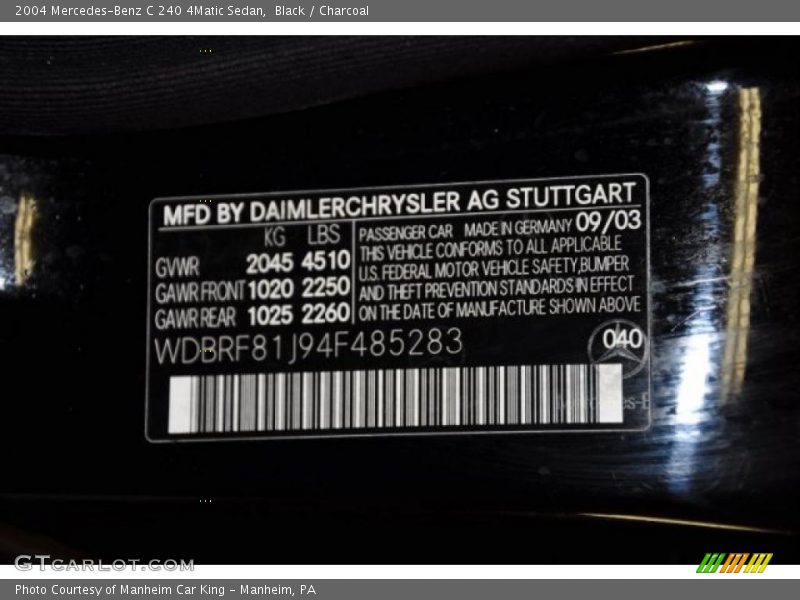 Black / Charcoal 2004 Mercedes-Benz C 240 4Matic Sedan