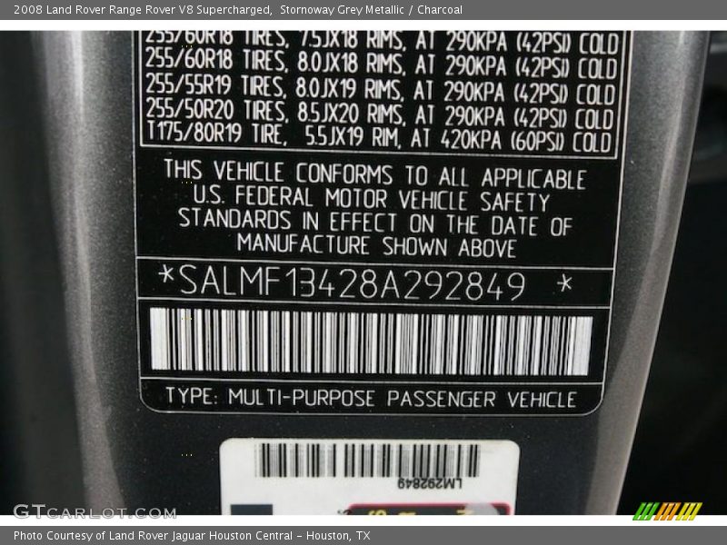 Stornoway Grey Metallic / Charcoal 2008 Land Rover Range Rover V8 Supercharged