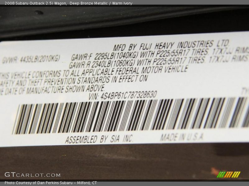 Deep Bronze Metallic / Warm Ivory 2008 Subaru Outback 2.5i Wagon