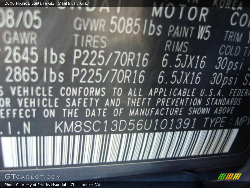 Steel Blue / Gray 2006 Hyundai Santa Fe GLS