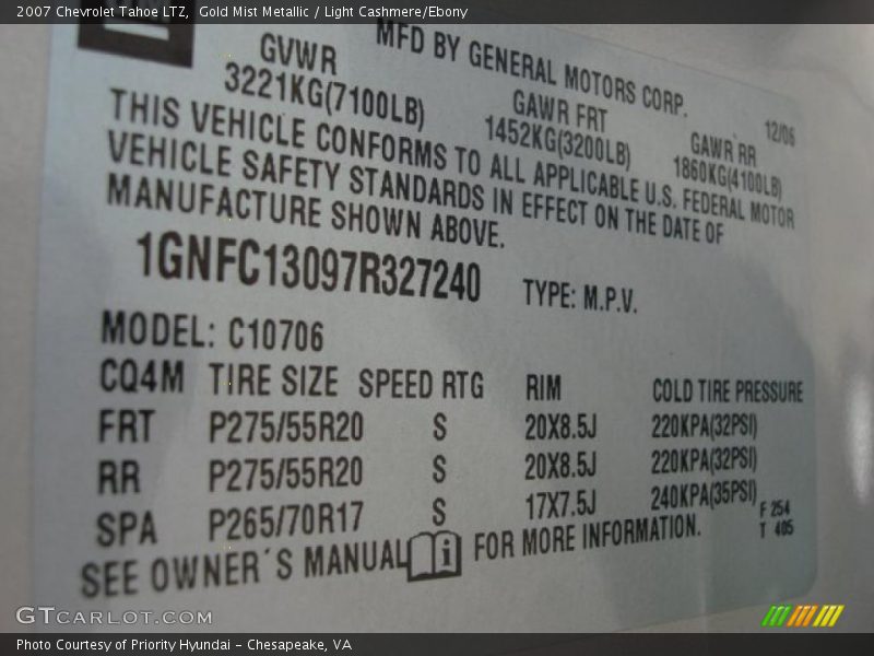 Gold Mist Metallic / Light Cashmere/Ebony 2007 Chevrolet Tahoe LTZ