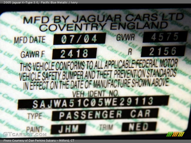 2005 X-Type 3.0 Pacific Blue Metallic Color Code JHM