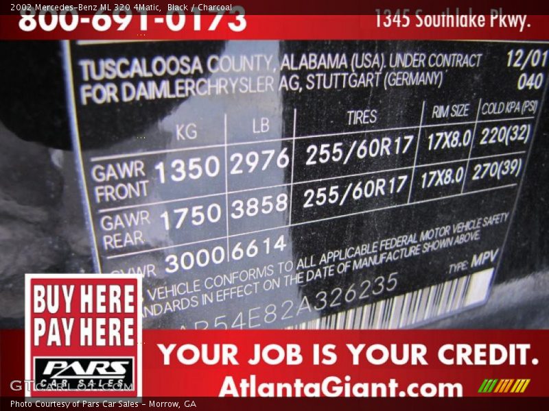 Black / Charcoal 2002 Mercedes-Benz ML 320 4Matic