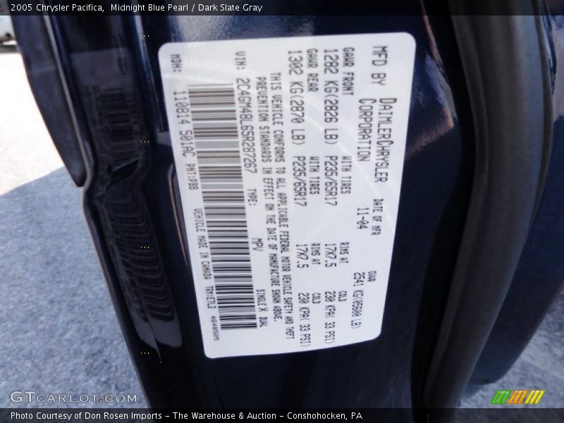 2005 Pacifica  Midnight Blue Pearl Color Code PB8