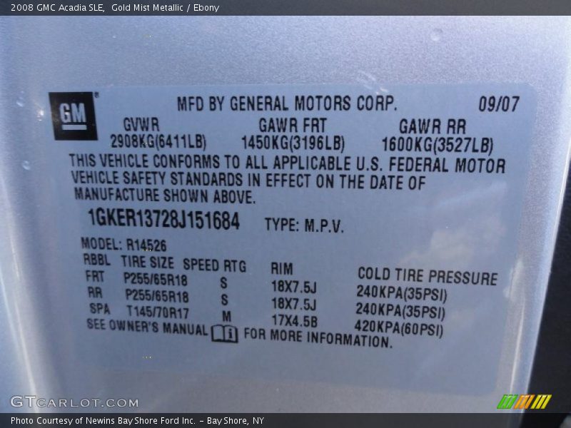 Gold Mist Metallic / Ebony 2008 GMC Acadia SLE
