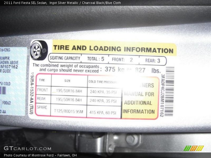 Ingot Silver Metallic / Charcoal Black/Blue Cloth 2011 Ford Fiesta SEL Sedan