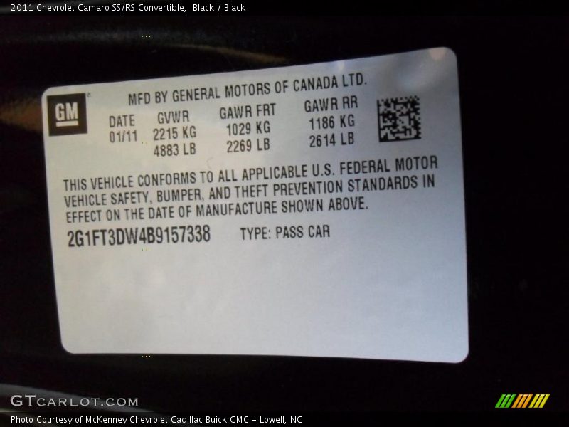 Black / Black 2011 Chevrolet Camaro SS/RS Convertible