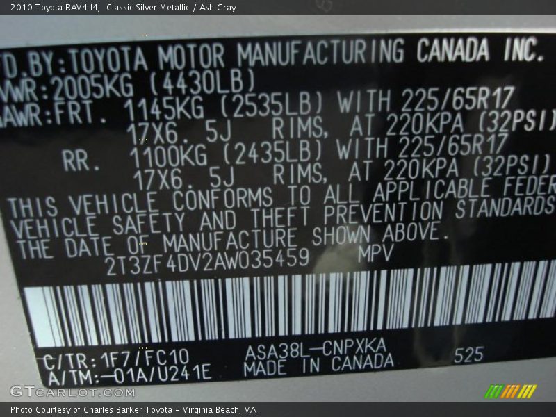 Classic Silver Metallic / Ash Gray 2010 Toyota RAV4 I4