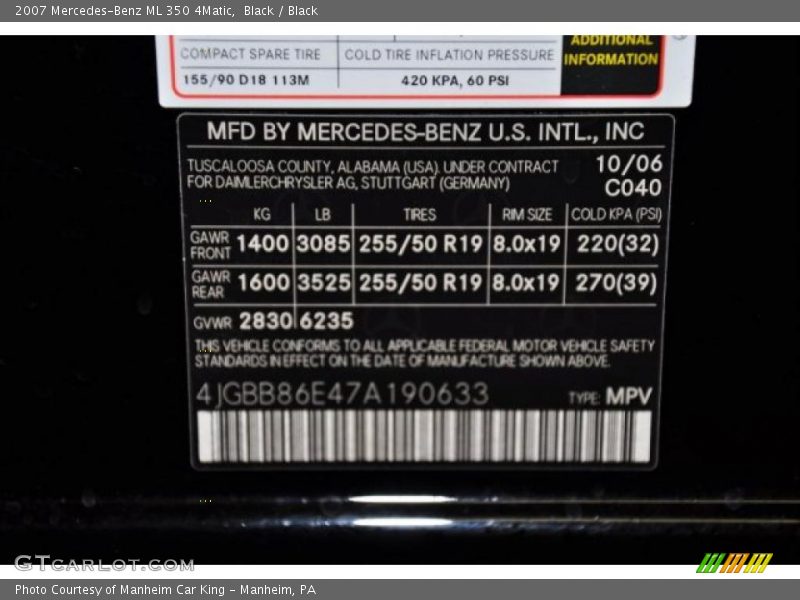 Black / Black 2007 Mercedes-Benz ML 350 4Matic