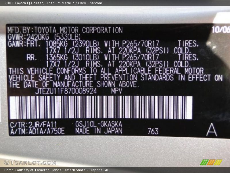 Titanium Metallic / Dark Charcoal 2007 Toyota FJ Cruiser