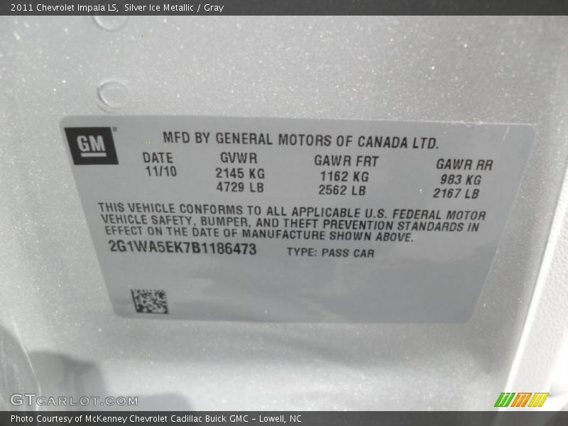 Silver Ice Metallic / Gray 2011 Chevrolet Impala LS