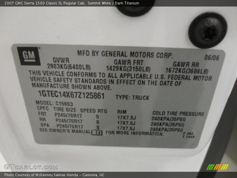 Summit White / Dark Titanium 2007 GMC Sierra 1500 Classic SL Regular Cab