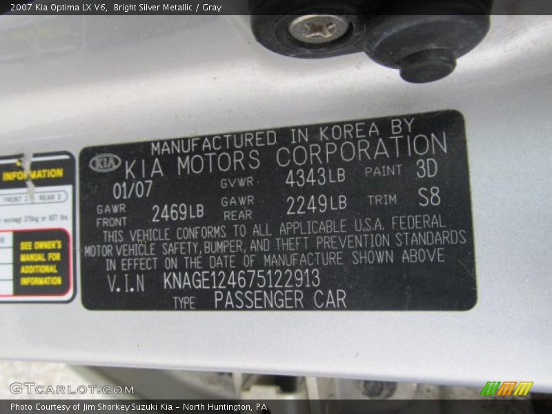Bright Silver Metallic / Gray 2007 Kia Optima LX V6