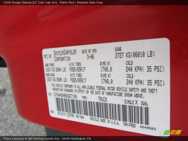 2006 Dakota SLT Club Cab 4x4 Flame Red Color Code PR4