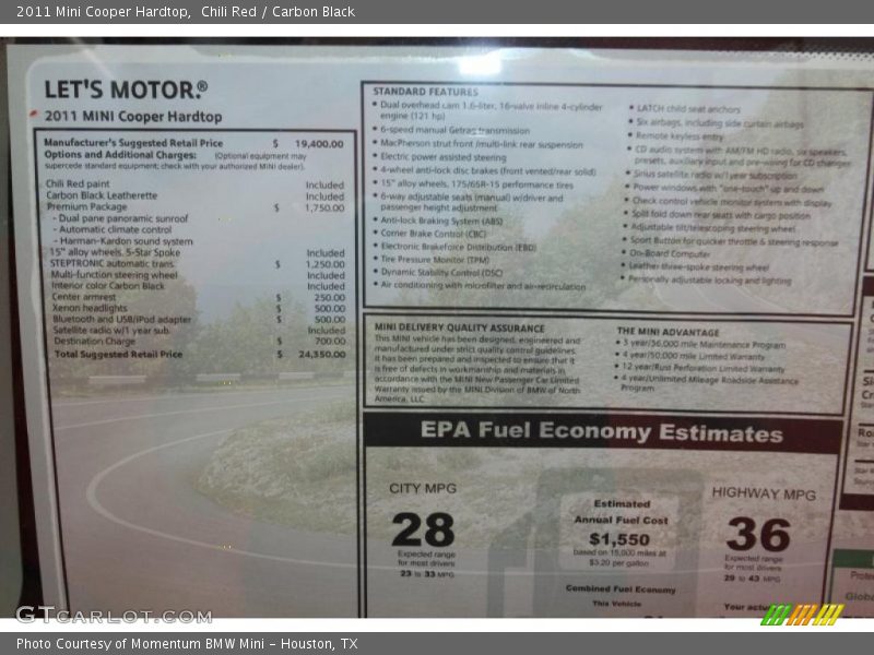 Chili Red / Carbon Black 2011 Mini Cooper Hardtop